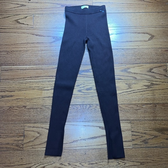 Babaton Brown Knit Ribbed Elevated Capsule Wardrobe Pull-on Leggings QQQ - Picture 1 of 5